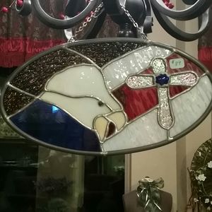 Stained glass Eagle with Flag and Cross